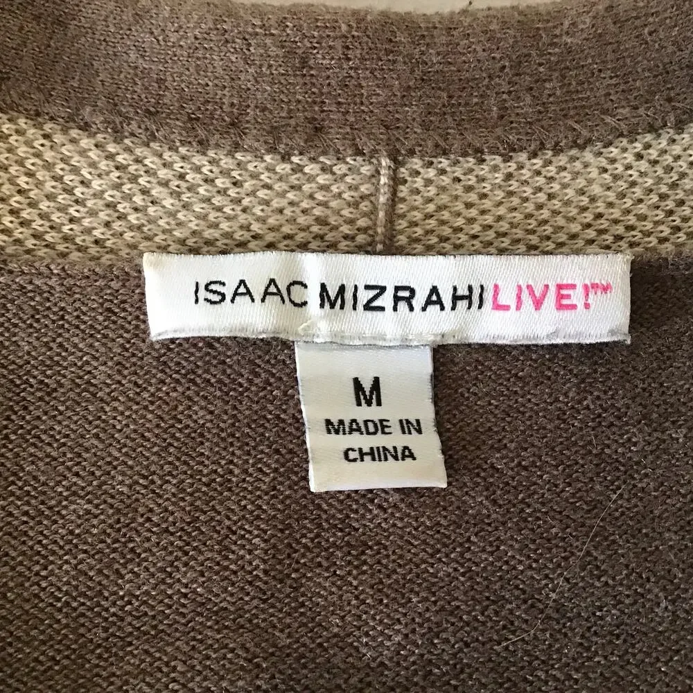 Isaac Mizrahi Live Brown Boho Floral Long Line Cotton blend Cardigan Medium